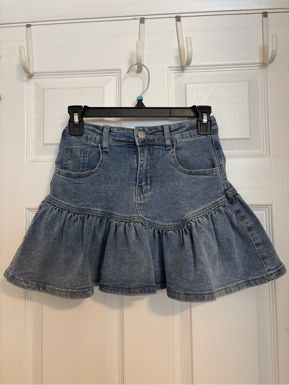 SHEIN Blue Denim Ruffle Hem Skater Mini Skirt